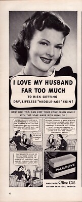 1940 - Palmolive Soap - Vintage Print Ad - I Love My Husband Too Much - Wall Art