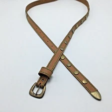 Limited Express Tan Leather Studded BELT w Green Stitching Narrow 3/4” Sz Large
