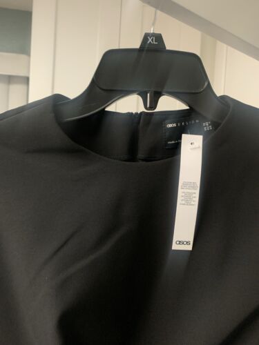 ASOS Little Black Dress Knit Short Sleeve Pleated Sheath Slit Zip Up Size 8 NWT - Picture 3 of 9