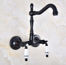 Black Oil Rubbed Brass Kitchen Faucet Bathroom Sink Mixer Tap Wall Mount snf832