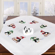 Stickpackung Tischdecke PINGUINE Kreuzstich vorgez. Stickset mit Stickvorlage