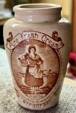 1910 Sepia Transfer Pictorial Cream Pot- Milkmaid with Cream Crock (J870)
