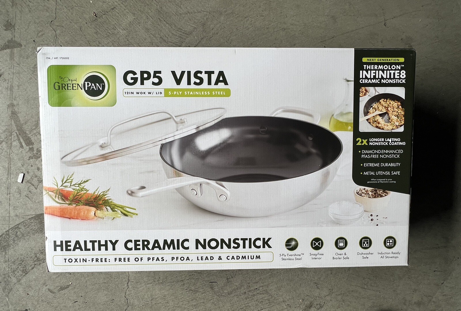 GreenPan GP5 Vista 5 Ply Stainless Steel Ceramic Nonstick 12” Covered