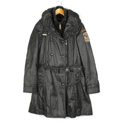 KHUJO Women's Jacket Size M Insulated Black Full Zip Belted Collared