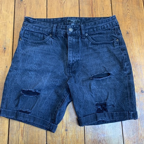 forever 21 mens black denim shorts ripped distressed sz 32