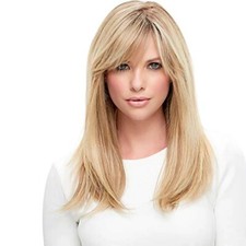 Women Straight Golden Blond Wigs with Bangs 100 Human Hair Wigs None Lace Wigs