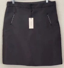 NWT $198 LEON MAX Limited Edition A-Line Lined Skirt Side Zip Black Women's Sz 8