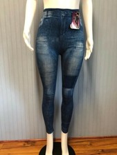 Women Denim Print Leggings High Waist Fake Jeans Seamless Pants