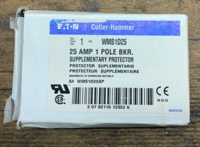 EATON CUTLER HAMMER WMS1D25 SUPPLEMENTARY PROTECTOR 25A 1 POLE D25 NEW IN BOX