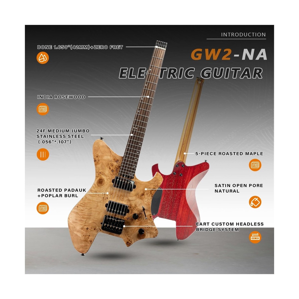 EART ギター Amazon.com: EART Headless Electric Guitar GW2 fixed Bridge for 6