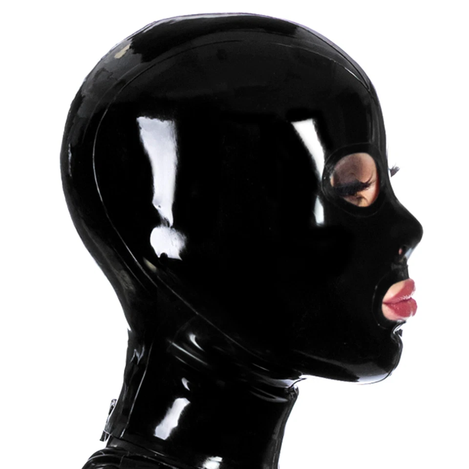 Latex Hood Open Eyes Mouth Back Zipper Generic Rubber Mask Party Wear Costume - Bild 2 von 4