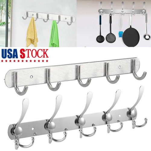 Hooks Wall Mount Key Bag Towel Rack Hanger Holder Coat Robe Hat Clothes Rack NEW - 第 1/14 張圖片