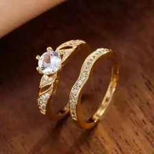 Lab Created Diamond 14K Yellow Gold Plated 2Ct Round Cut Wedding Bridal Ring Set