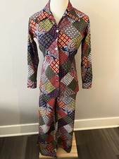 Vintage 60s Patchwork Print Hippie Pants Set Girls Sz 14 Pants 24W 37L.