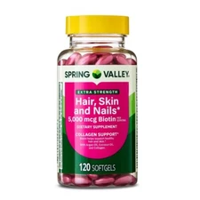 New Spring Valley Hair Skin & Nails Dietary Supplement Softgels 5000 Mcg 120 ct