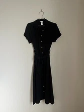 H&M Women's Tie-belt Midi Shirt Dress in Black Size US 6