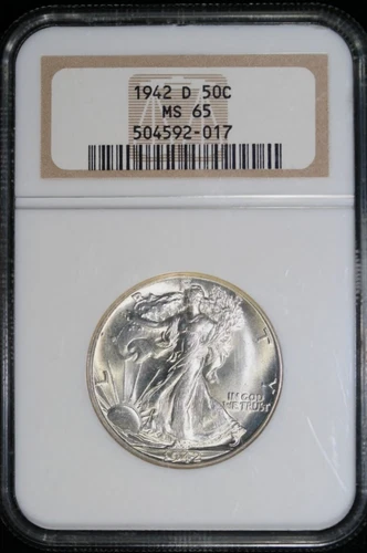 1942-D WALKING LIBERTY SILVER HALF DOLLAR - NGC MS65
