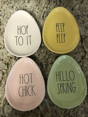 Rae Dunn Easter Egg Plates HELLO SPRING PEEP PEEP HOP TO IT HOT CHICK New