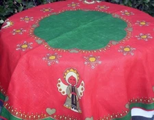 Christmas Table Topper Snow Flakes Angels Hearts Red Green Vintage Germany