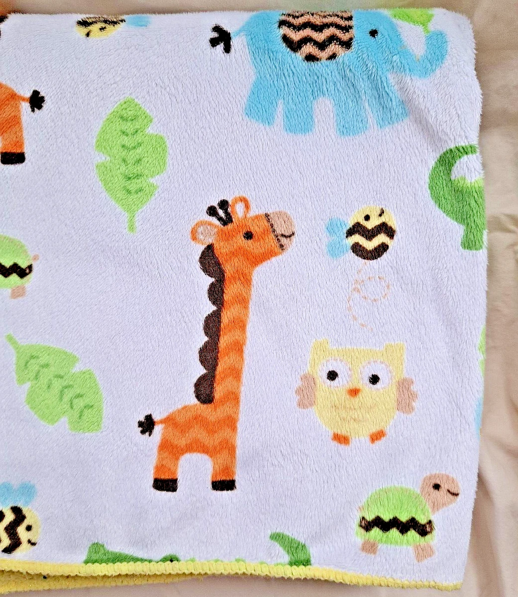 Circo White Jungle Animals Baby Blanket Yellow Sherpa Back Giraffe