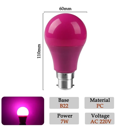 Red Purple B22 LED Lamp Bulbs A60 7W SMD 2835 Colorful PC Bulb for Party Wedding - Picture 35 of 45