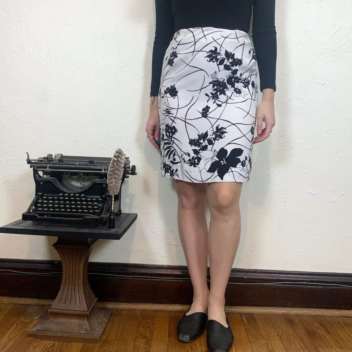 White floral top print pencil skirt