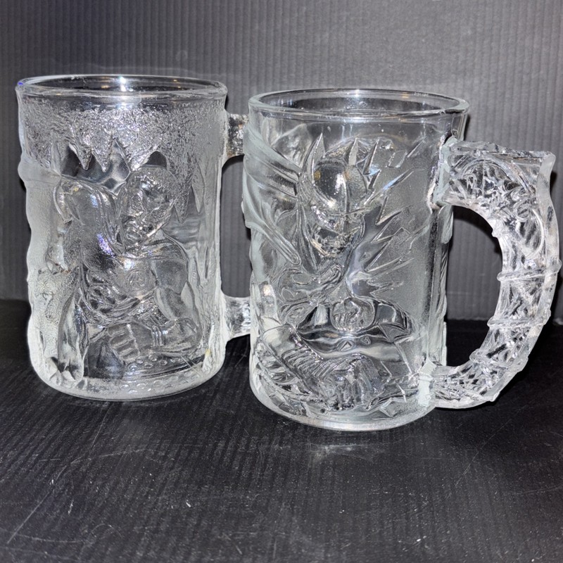 2 1995 McDonalds Batman & Robin Forever Glass Mugs DC Comics Lot #1