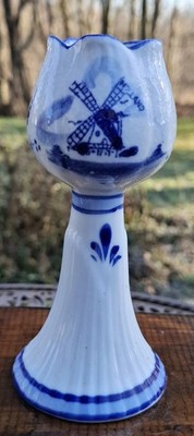 Porzellan Kerzenhalter Kerzenständer Tulpe Delft E H Holland handbemalt  14,5cm