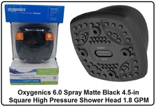 Oxygenics 6.0 Spray Matte Black 4.5-in Square High Pressure Shower Head 1.8 GPM