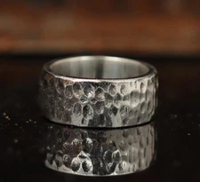 Hammered Band 925 Silver Chunky Ring, Wide band Bohemian Comfort Thumb Ring