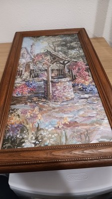 Vintage Handmade Finished Needlepoint Framed Picture Marty Bells Wishing Well...