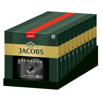 Jacobs Espresso Ristretto Coffee Capsules Intensity 12/12, 10 x 20 Drinks