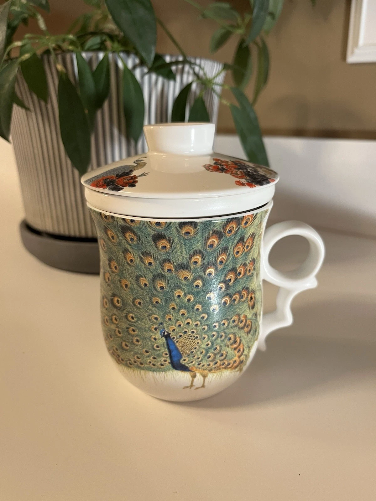 Teavana Ceramics Peacock & Floral Tea Infuser With Lid-Exclusive Collection