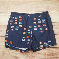 VINTAGE Nautica Swim Trunks Mens Large Blue Red Board Shorts Flag Adult 90s A1