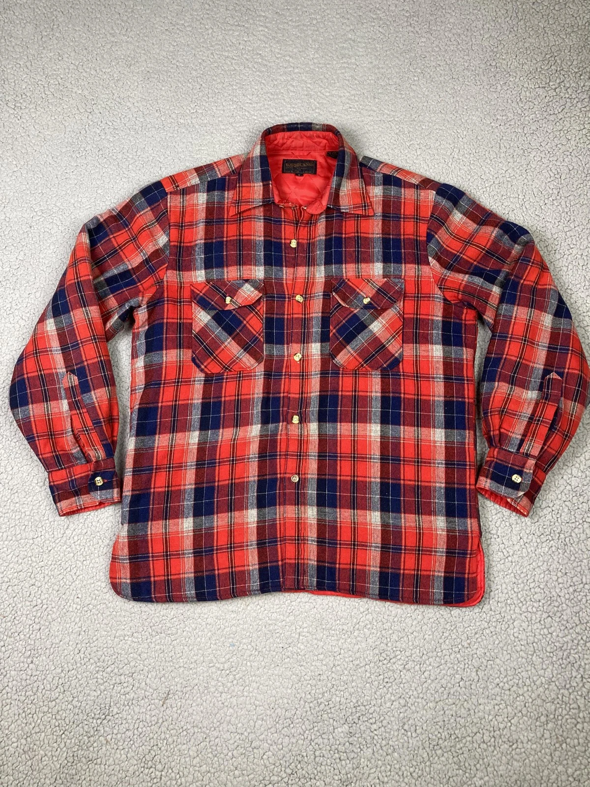 Vintage Woodland Jacket Mens Medium Red Plaid Quilted Flannel Lined Workwear