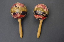 Vintage Hand Painted Wooden Souvenir Maracas 1940s-50s Look Great Work Well