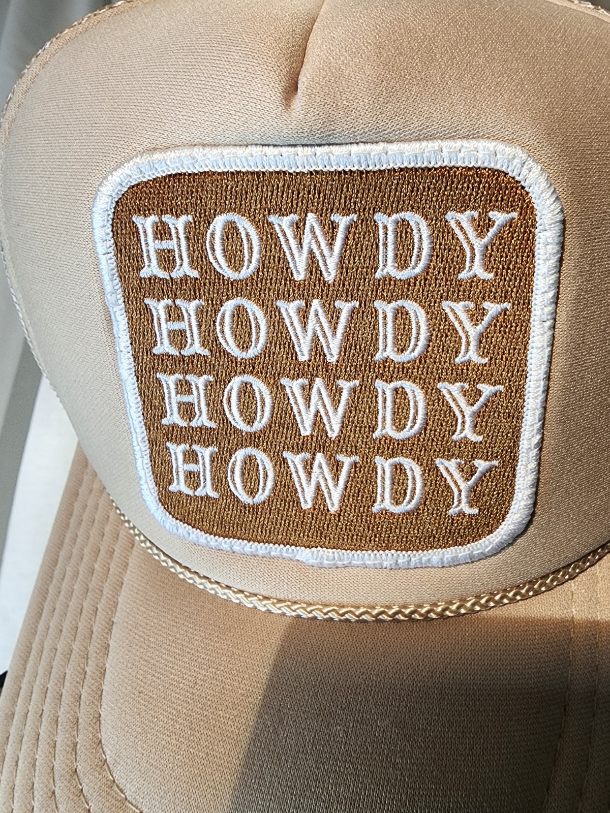 O KOO RAN Beige Solid Trucker Hat Mesh Back Adjustable Unisex One Size "Howdy" image 2