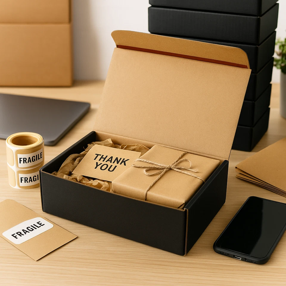 25 Black Shipping Boxes 10x8x4 | Matte Self-Seal Mailers – No Tape Needed - Image 2 of 4