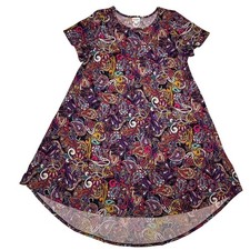 LuLaRoe Womens Dress Size 2XL Carly Purple Pink Aqua Paisley Floral 2X XXL