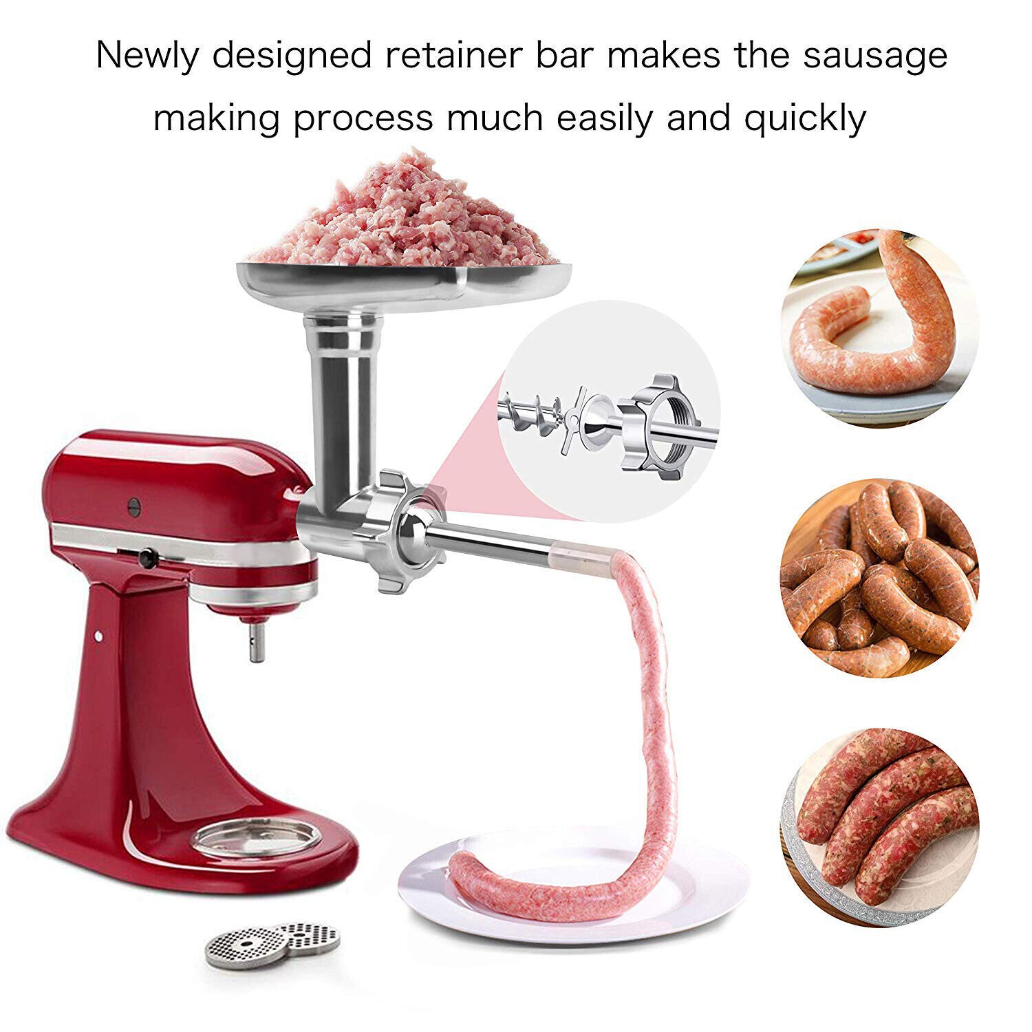 Upgrade Meat Grinder Attachment 3Piece Pasta Roller Cutter for KitchenAid Stand