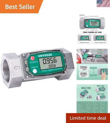 Durable 1.5 Inch NPT Digital Turbine Flow Meter - LCD Display, 10.5-74 GPM