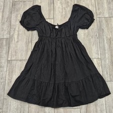 Sunday Best Mini Dress Size L Aritzia Black Babydoll Puff Sleeve Tiered Cotton