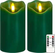 VEEKI Flameless Candles Light, Set of 2 6"x3" 6 inches by 3 inches, Green 