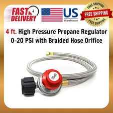 4 ft. High Pressure Propane Regulator 0-20 PSI with Braided Hose Orifice