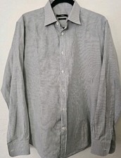 Z Zegna Shirt Mens 16.5/42 Grey Linen Cotton Check Drop 8 Fit Long Sleeve Casual
