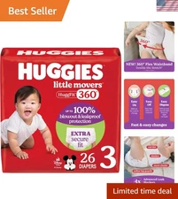 360° Leakproof Huggies Little Movers Diapers, Size 3 for Comfort - 26 Count