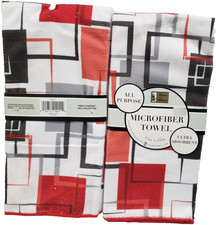 Set of 2 Same Microfiber Kitchen Towels (15"x25") MULTICOLOR LINES & SQUARES, BH