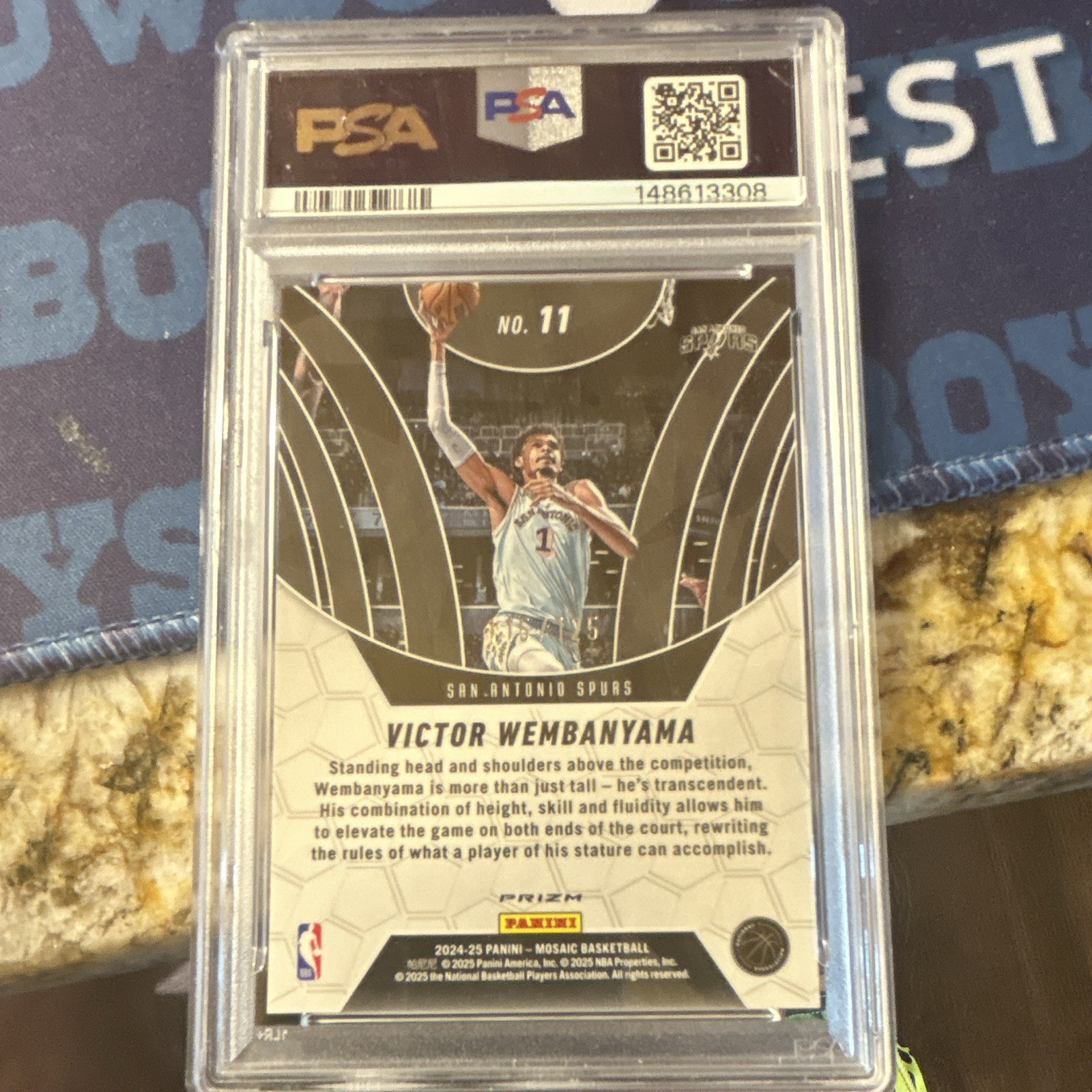 Panini 2024-25 Mosaic Victor Wembanyama Elevate Ice Prizm #11/125 PSA 10 view 2