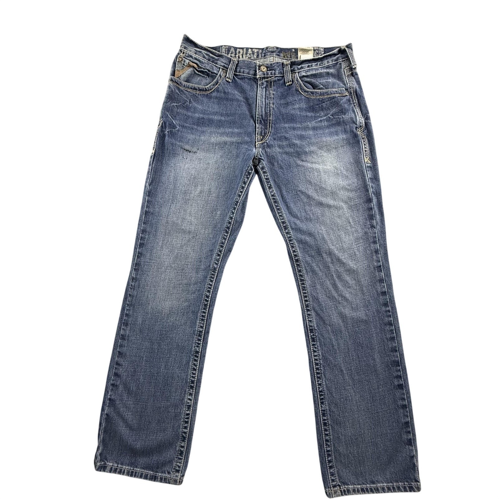 S 36x34 Blue Denim Medium Wash Distressed Faded