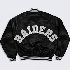 Los Angeles Raiders Vintage 80s Chalk Line Satin Bomber Jacket - NFL Football